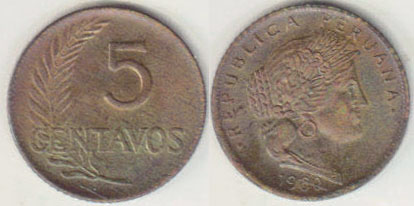 1960 Peru 5 Centavos (Unc) A008497